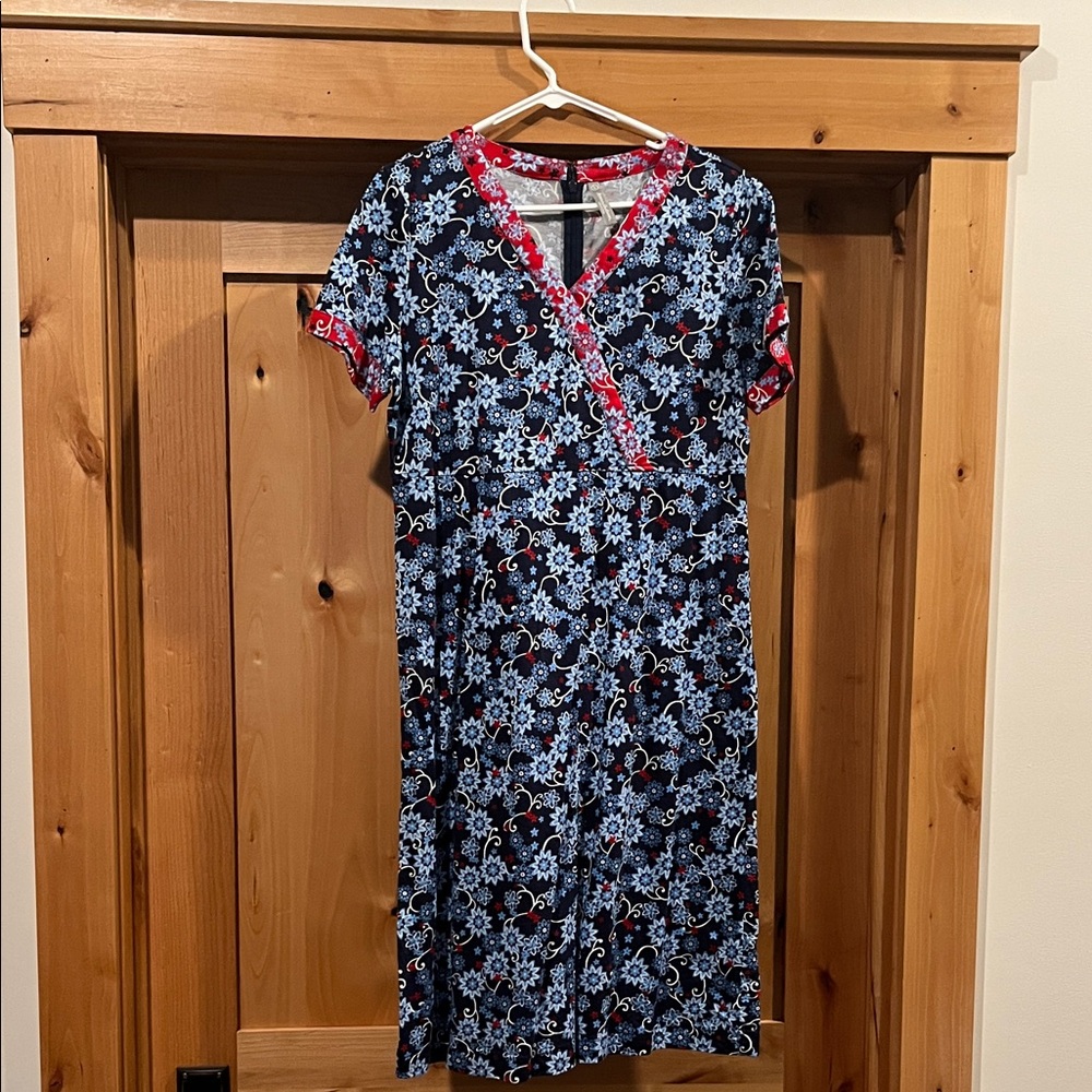 Hanna Andersson Blue Floral Midi Dress with Red Accents